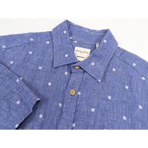 Baird McNutt Shirt Mens Medium Linen Blue White Short Sleeve Murano